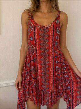 Umgee Red Printed Mini Tank Dress